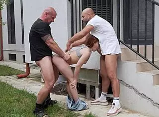 Petite Czech teen's all holes filled street double penetration mmf?