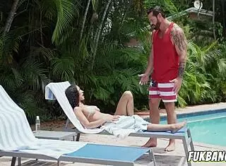 Busty brunette stepdaughter begs for deep titty fuck massage