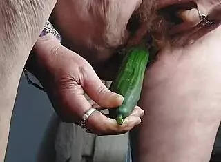 german granny stuffs hairy pussy with cucumber