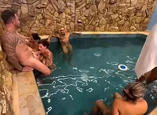 Brazillian pool party blowjob contest milf latina sluts compete to cum first