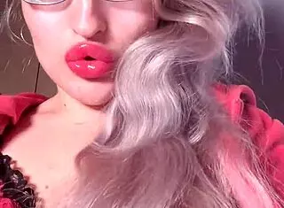 hey bimbo, worship my red lipgloss goddess in findom webcam glasses session?