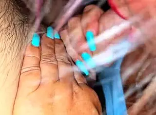 tanned stepmom milf gets creamy heels from horny stepson fingering fetish