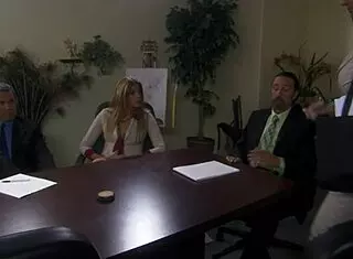 Monica Sweetheart Tempts Colleagues with Gaping Pussy on Boardroom Desk Fishnets