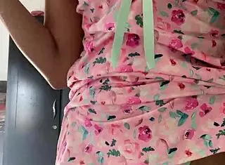 Spy cam catches innocent pajamas girl flashing