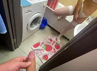 Teen Jerks Off to Stepmom's Natural Tits and Pussy in Bathroom Shower Masturbation