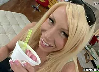 blonde big tits slut bounces pussy on cock for creampie