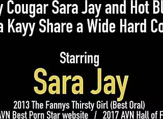 Sexy Cougar Sara Jay and Blonde Nina Kayy Deepthroat Share Big Cock in 3some Rimjob