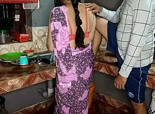 young maid in saree bends for kitchen pussy pounding