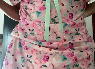 Spy cam catches innocent pajamas girl flashing