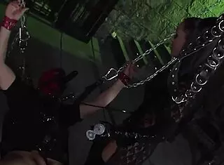 brunette straps bdsm mask cock rides to cum