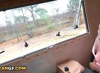 amateur black babe's tight ass pounded by white cock in van