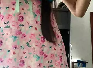 Spy cam catches innocent pajamas girl flashing