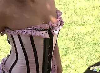 spanish latina gives public garden blowjob in outdoor orgy tease