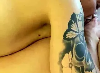 Wife deepthroats shaved wet pussy monster cock till cum