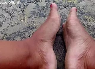 dirty wet barefoot soles fetish on street and beach