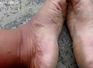 dirty wet barefoot soles fetish on street and beach
