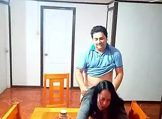 Surprised Stepmom Fucked Rough Doggystyle on Dining Table