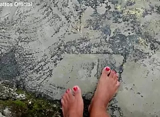 dirty wet barefoot soles fetish on street and beach