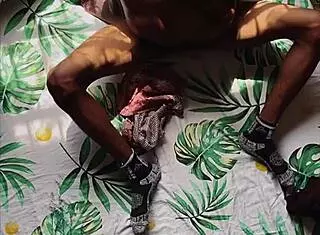 Black slut's naked pussy stretched by monster cock in homemade orgasm