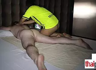 Amateur Thai Massage Teen Kneads Client's Dick with Petite Tits