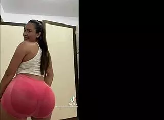 candid latina in tight leggings shows off perfect big ass workout booty