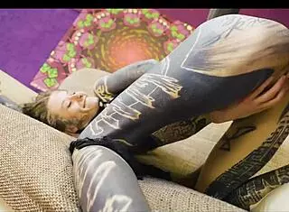 Tattooed Skinny Goth Couple's Rough Anal Sloppy Blowjob Piercing Play