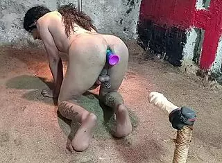 ts stretches ass with dildos