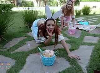 Sexy bunnies Larissa Leite DP and piss at Easter party