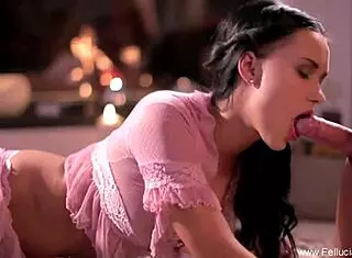 Beautiful brunette girlfriend delivers perfect sloppy blowjob swallow