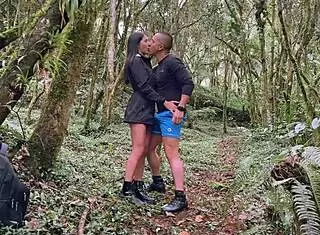 stepsister goes to forest for rough fuck and cum on huge tits