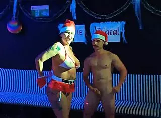 milf gostosona sucks big cock then rides at christmas!