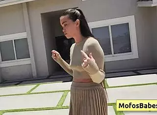 Sexy Brunette Angelina Moon Pays Logan Xander with Wet Blowjob and Juicy Shaved Pussy in Garden