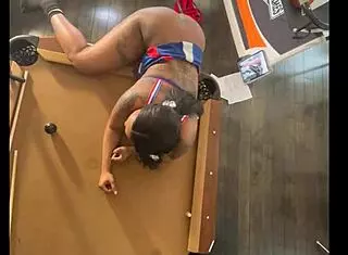ebony cheerleader rides bbc sloppy at pool in missionary doggystyle