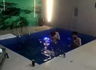 Friends bareback threesome poolside motel big cocks pounding