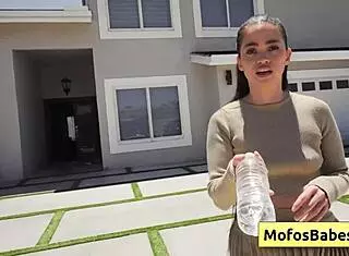 Sexy Brunette Angelina Moon Pays Logan Xander with Wet Blowjob and Juicy Shaved Pussy in Garden