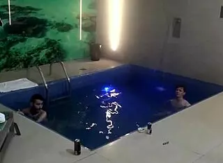 Friends bareback threesome poolside motel big cocks pounding