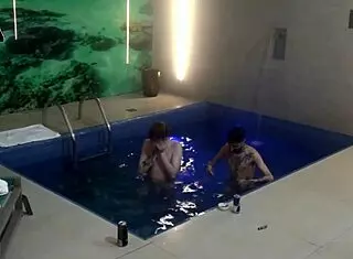 Friends bareback threesome poolside motel big cocks pounding