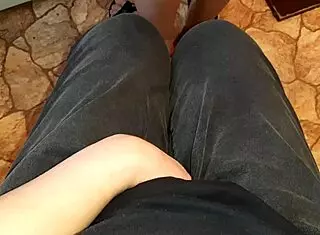 Guy jerks off to big ass neighbor in kitchen