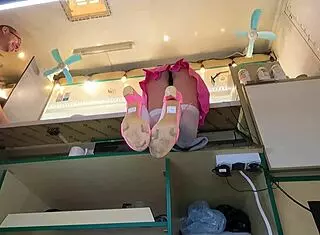 hot 18yo brunette's upskirt pussy caught on hidden cam at work