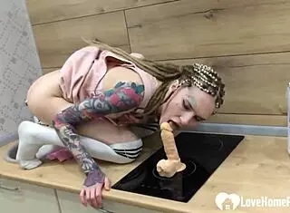 tattooed babe: knee socks make me finger pussy hard