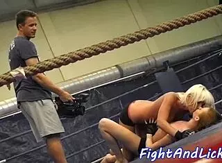 euro dyke pins wrestling foe for close-up lesbian seduction