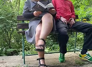 my stepmom's huge saggy natural tits flash outdoors as curvy bbw preps me for exam