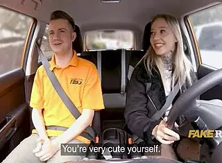 tattoo babe crushing hard on instructor while sucking him off outdoors