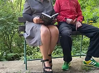 my stepmom's huge saggy natural tits flash outdoors as curvy bbw preps me for exam