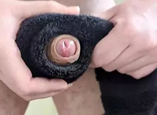 feels like a real towel on my cock before this massive cumshot explodes closeup