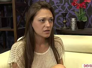 black stud licks shaved white pussy then fucks brunette client hard