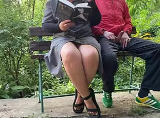 my stepmom's huge saggy natural tits flash outdoors as curvy bbw preps me for exam