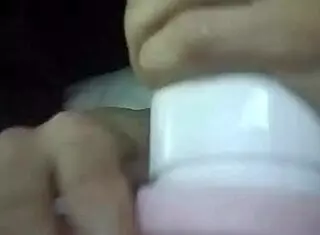 Blonde teen shoves huge dildo in shaved tight pussy hole cumming hard