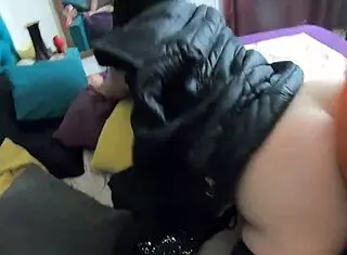 face fuck doggystyle cum on downjacket liner for husband lick