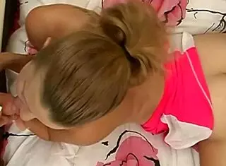 beautiful babe licks sucks throbbing cock head to balls